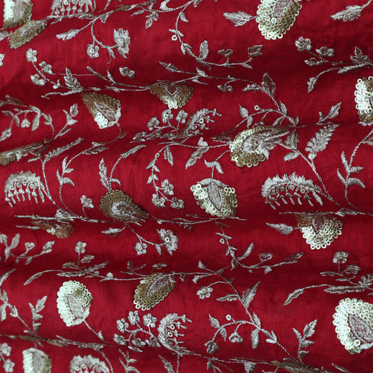 RED Color Nokia Silk Embroidery Fabric