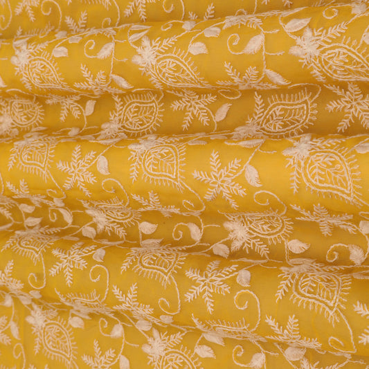 YELLOW Color Georgette Embroidery Fabric