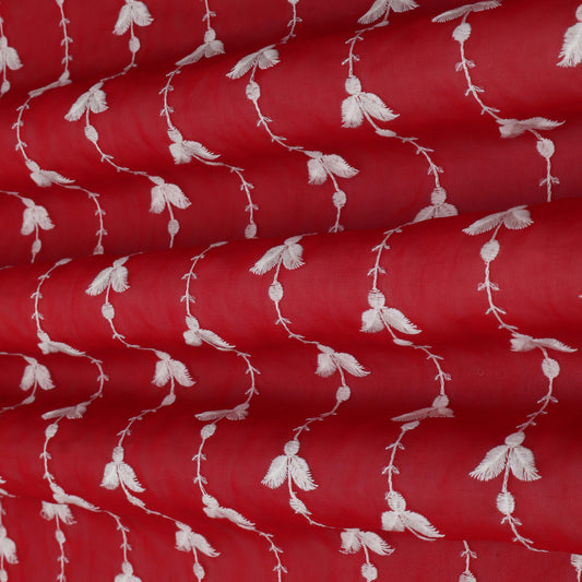 RED Color Georgette Embroidery Fabric