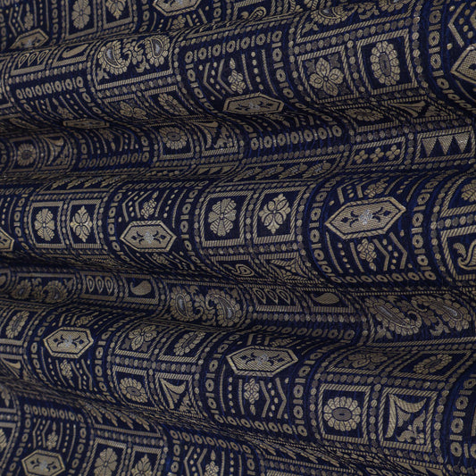 NAVY BLUE Color Katan Dupion Silk Brocade Fabric