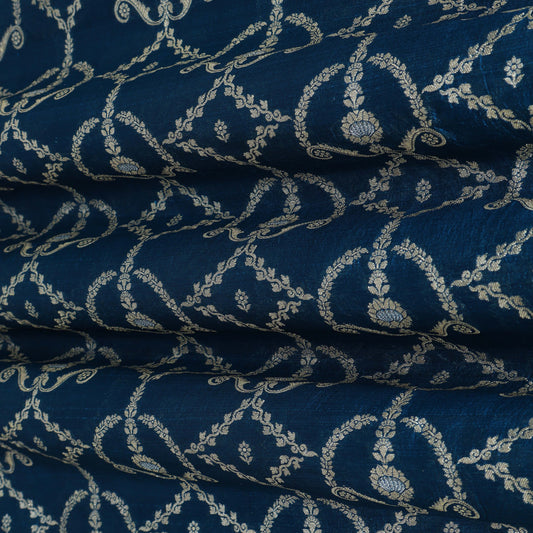 Teal Blue Color Katan Dupion Silk Brocade Fabric
