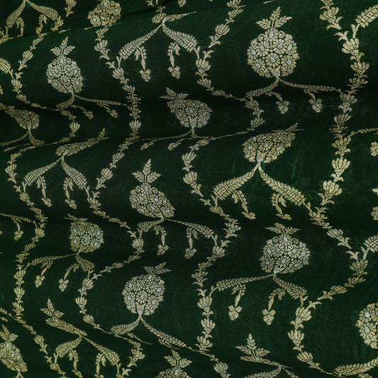 BOTTLE GREEN Color Katan Dupion Silk Brocade Fabric