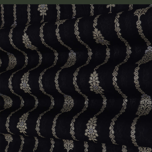 BLACK Color Katan Dupion Silk Brocade Fabric