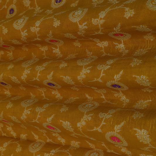 Mustard Color Katan Dupion Silk Brocade Fabric