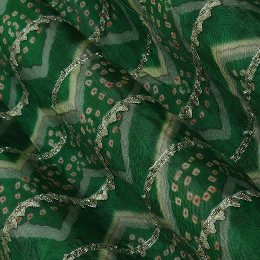 Green Color MulMul silk Print Gota Work Fabric