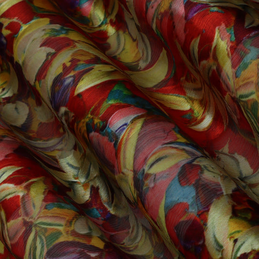Multi-Color CHIFFON SATIN PATTA PRINT Fabric