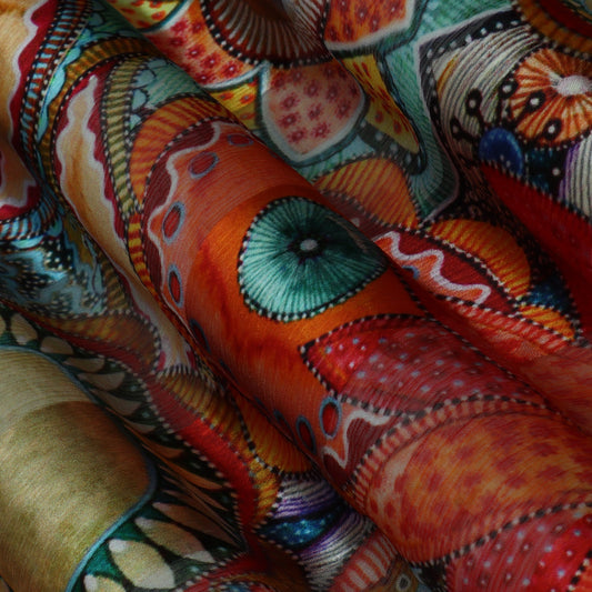 Multi-Color CHIFFON SATIN PATTA PRINT Fabric