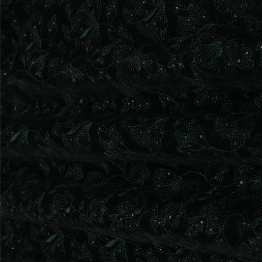 BOTTLE GREEN Color Velvet Embroidery 44' Fabric