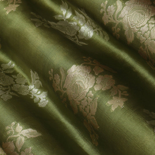 Pista Green Color Katan Dupion Silk Brocade Fabric