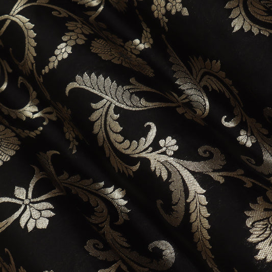 BLACK Color Chinia Meena Brocade Fabric