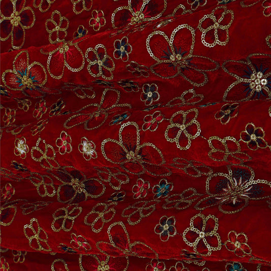 Red Color Velvet Embroidery Fabric