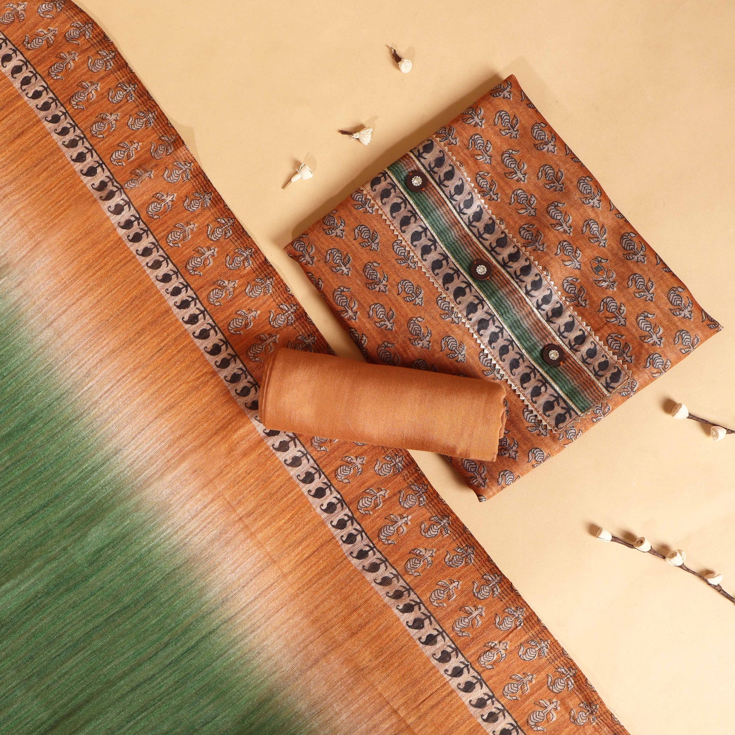 Mustard Color Semi Stitched Chanderi Suit
