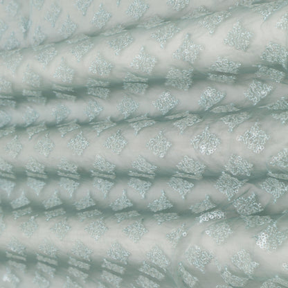 Sea Green Color Organza Embroidery Fabric
