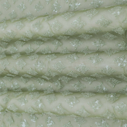 Pista Green Color Organza Embroidery Fabric